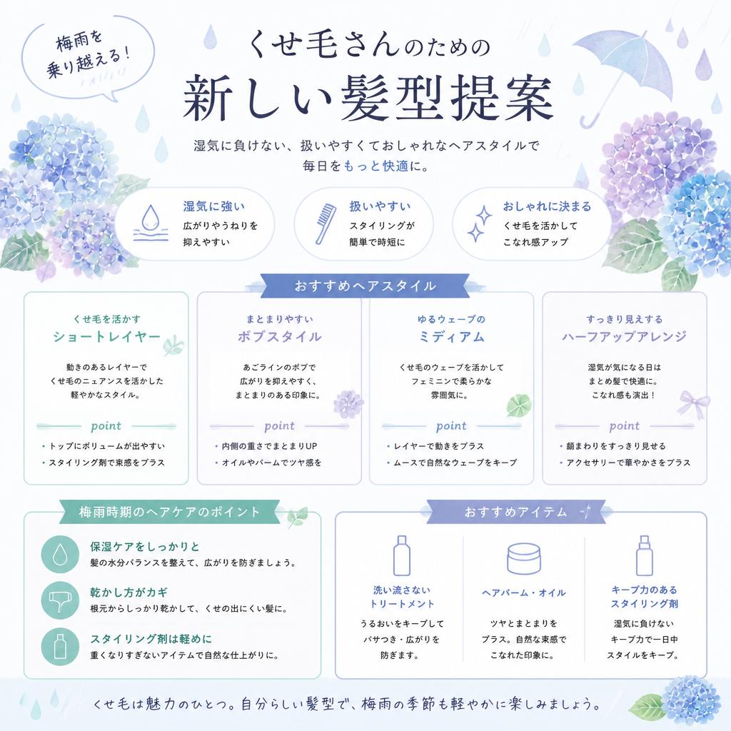 梅雨を乗り越える！くせ毛さんのための新しい髪型提案